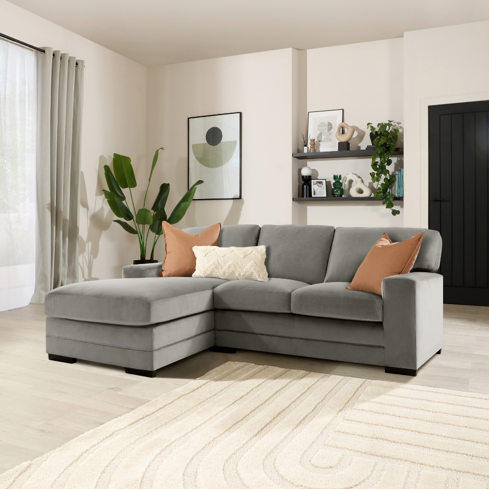 Manhattan L-Shape (Left) Corner Sofa, Grey House Velvet