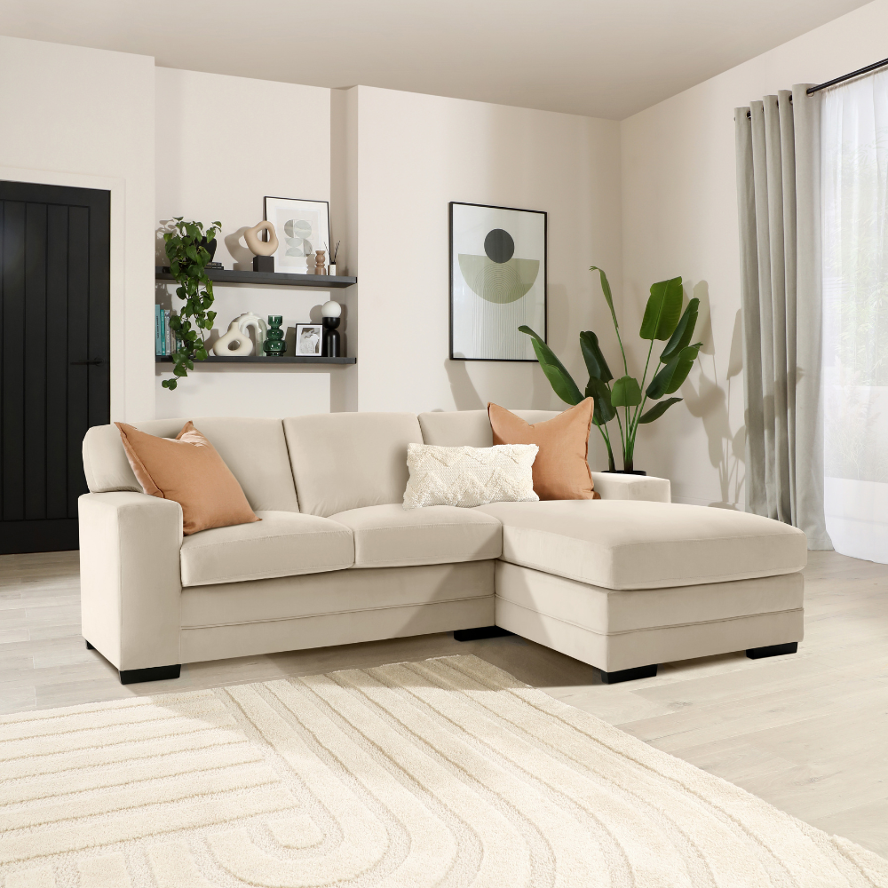 Manhattan L-Shape (Right) Corner Sofa, Champagne House Velvet