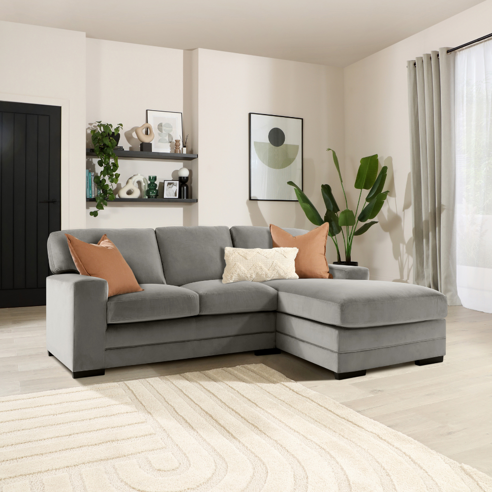 Manhattan L-Shape (Right) Corner Sofa, Grey House Velvet