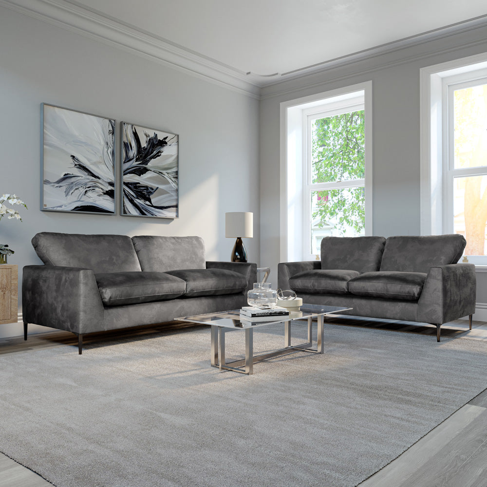 Lexi 3+2 Seater Sofa Set, Grey Aura Velvet