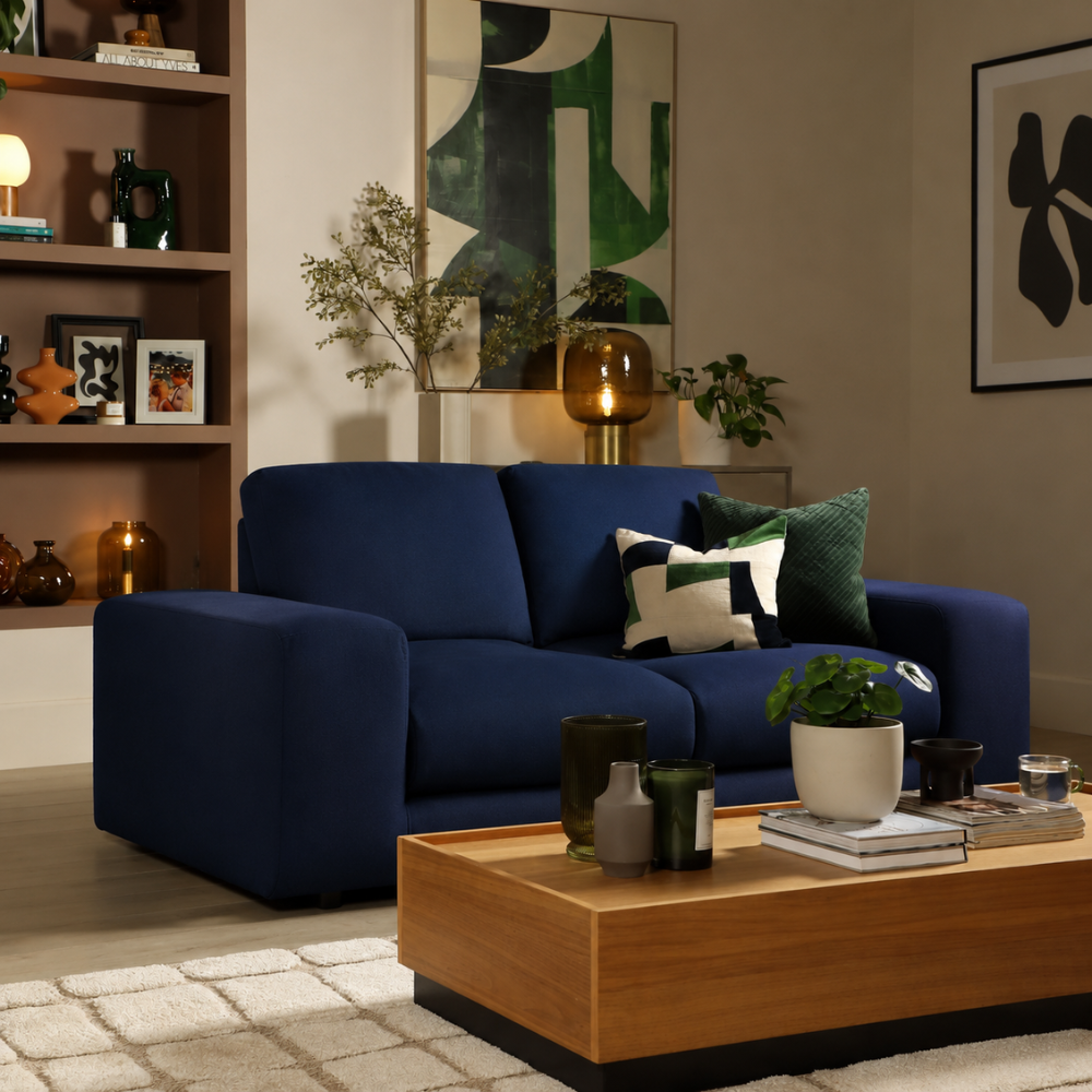 Elise 2 Seater Sofa, Navy Blue House Velvet