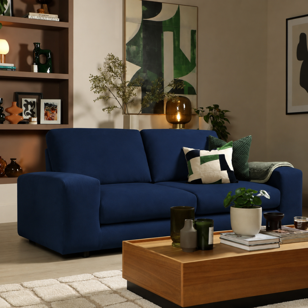 Elise 3 Seater Sofa, Navy Blue House Velvet