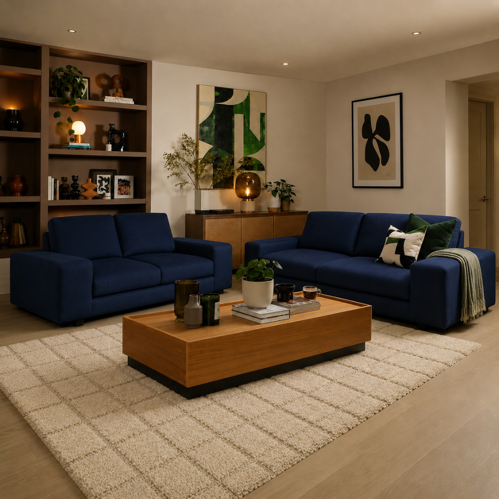 Elise 3+2 Seater Sofa Set, Navy Blue House Velvet