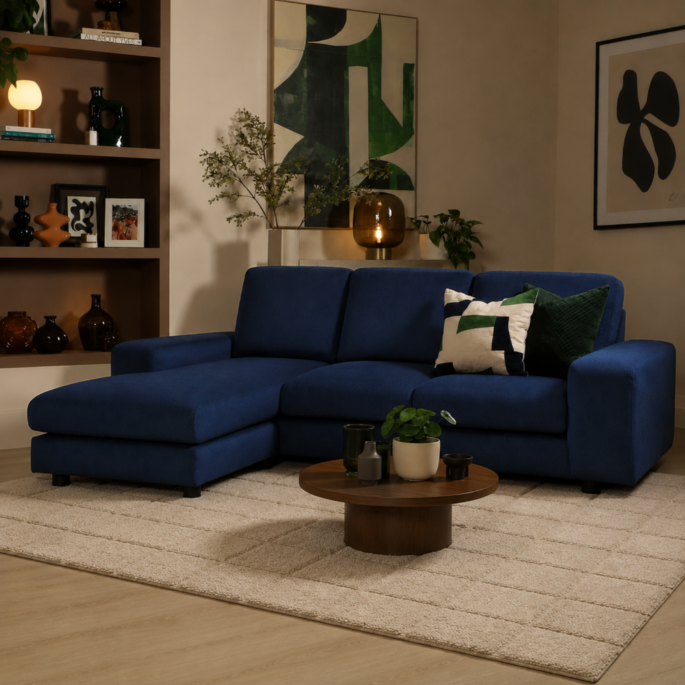 Elise L-Shape (Left) Corner Sofa, Navy Blue House Velvet