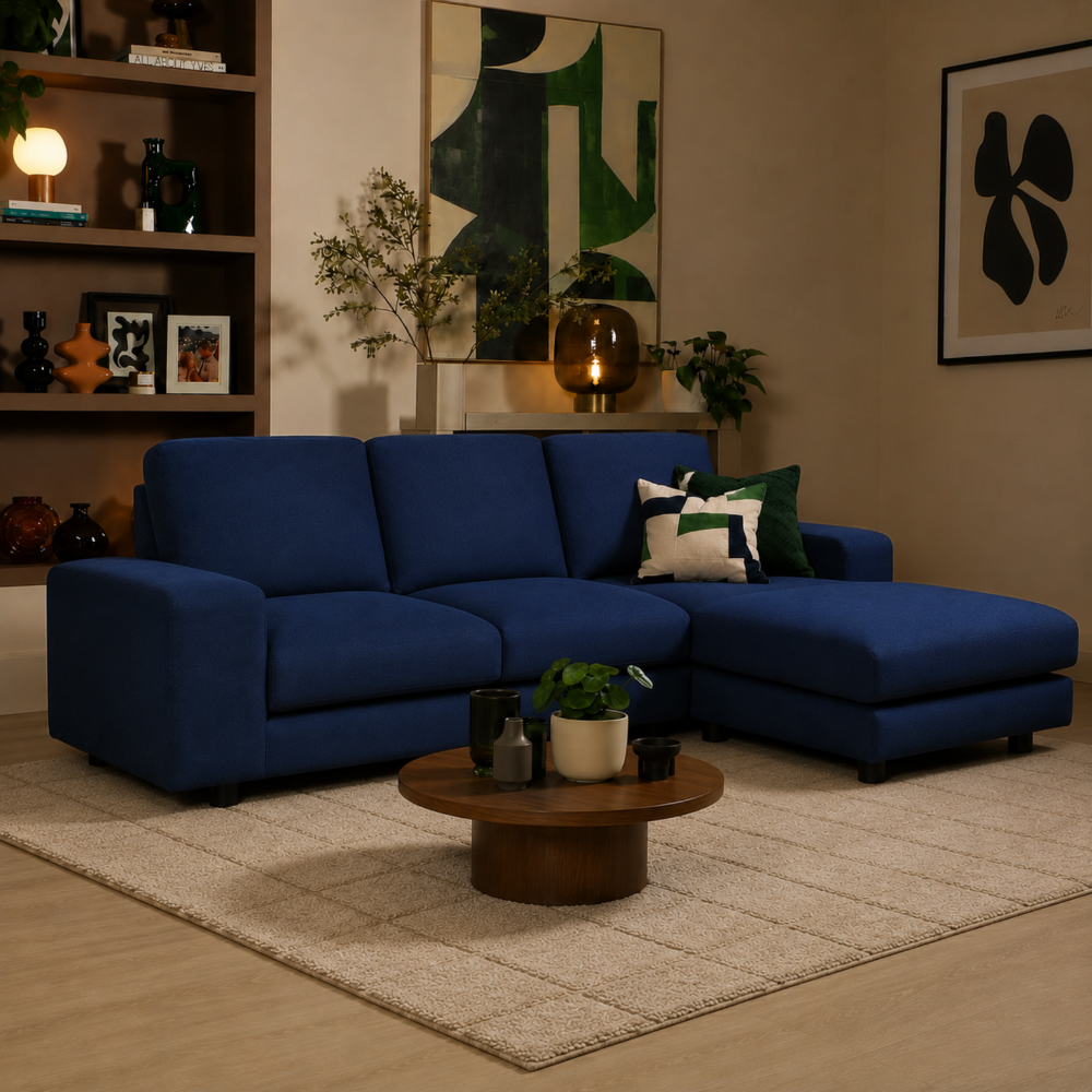 Elise L-Shape (Right) Corner Sofa, Navy Blue House Velvet