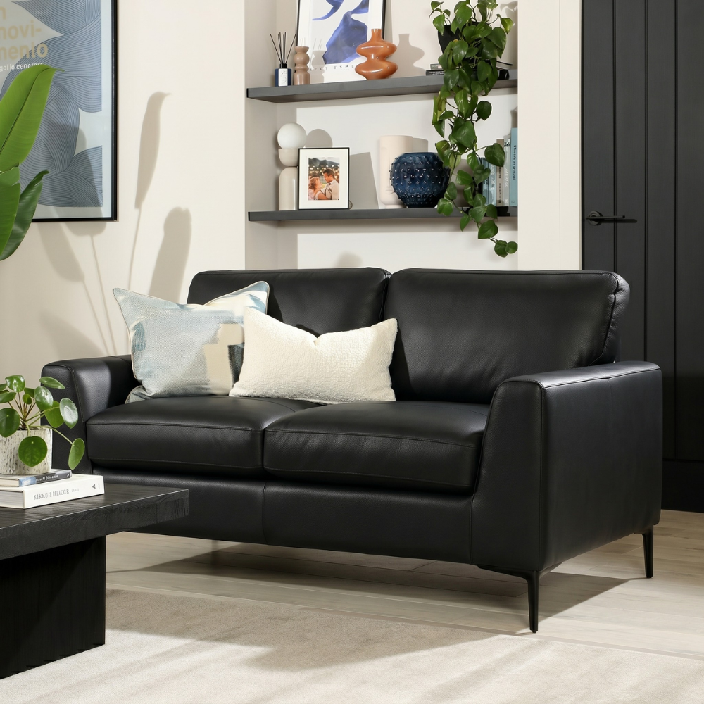 Lexi 2 Seater Sofa, Black Premium Faux Leather