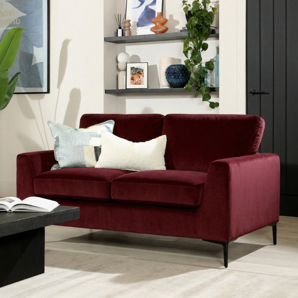 Lexi 2 Seater Sofa, Burgundy Classic Velvet