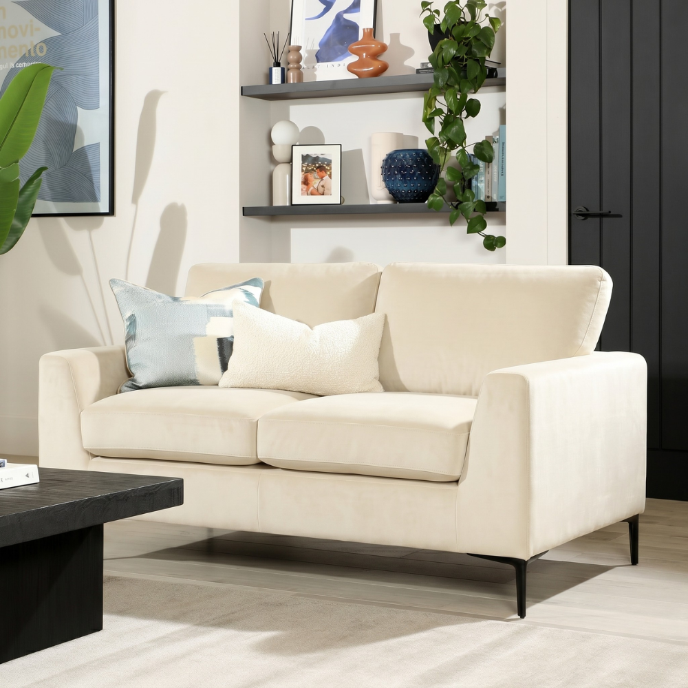 Lexi 2 Seater Sofa, Cream Classic Velvet