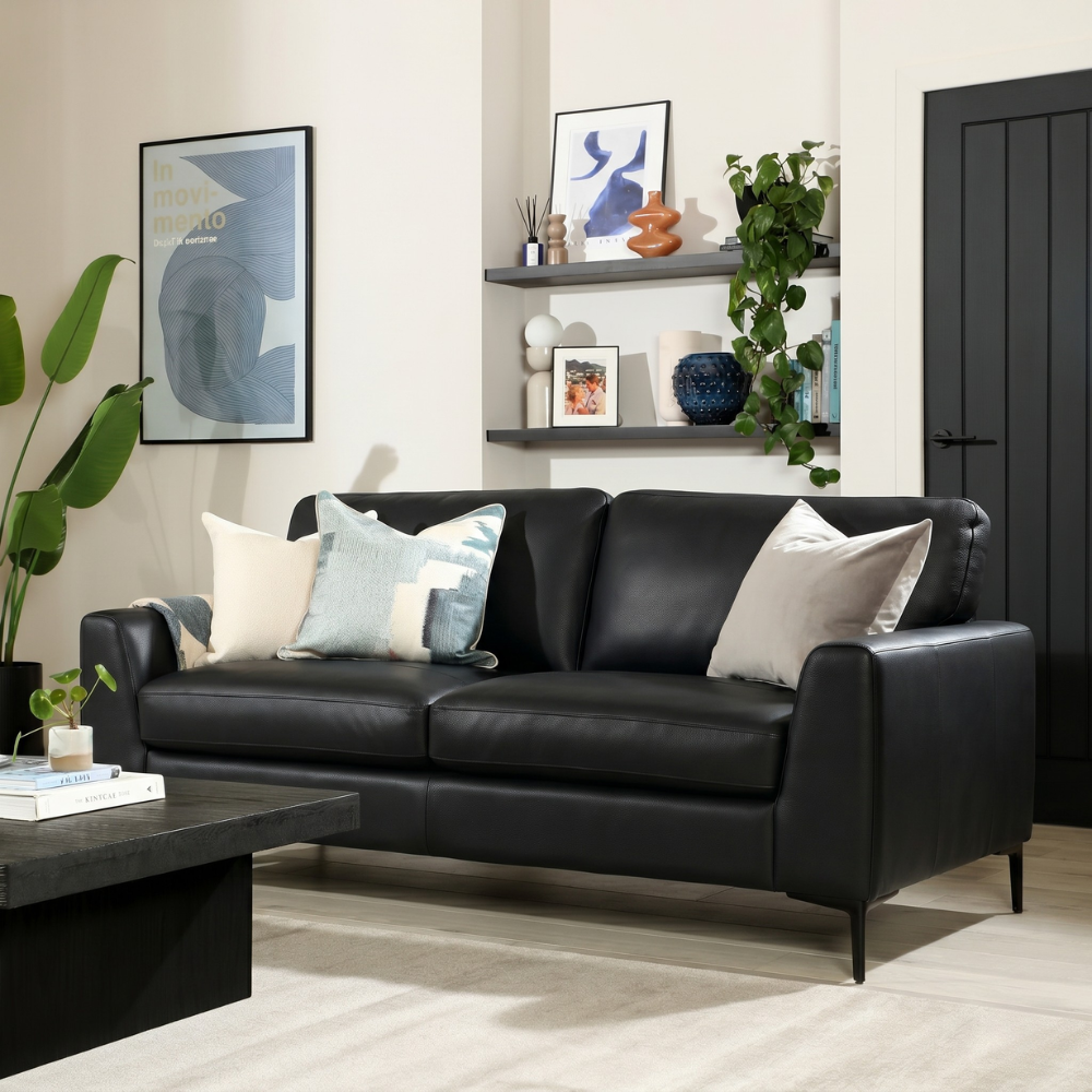 Lexi 3 Seater Sofa, Black Premium Faux Leather