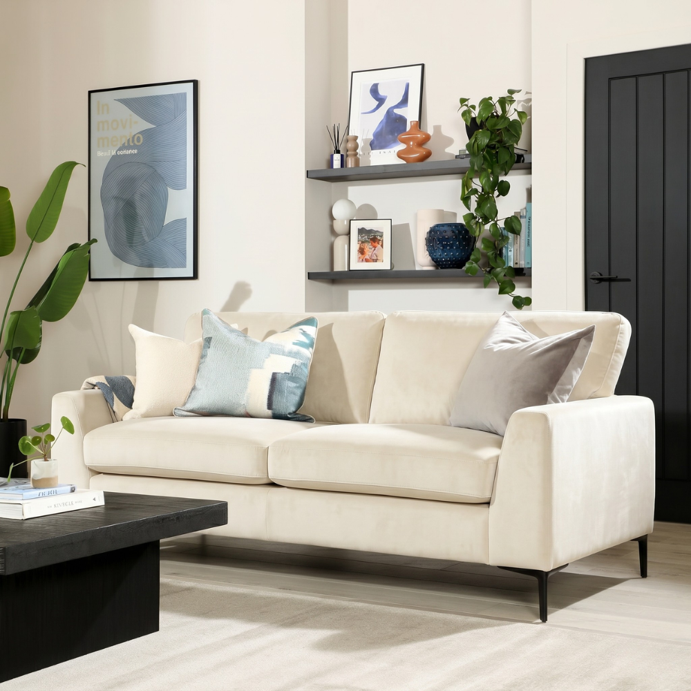 Lexi 3 Seater Sofa, Cream Classic Velvet