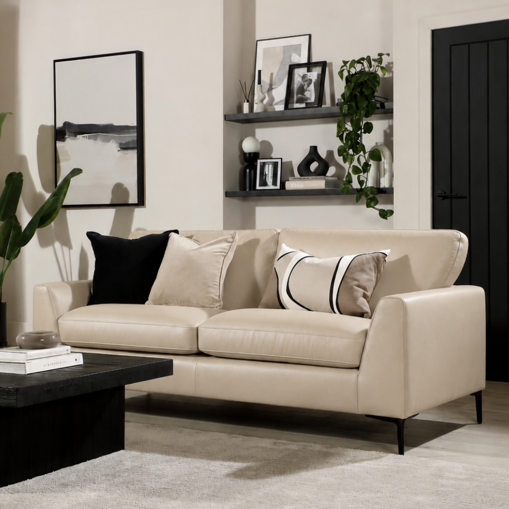 Lexi 3 Seater Sofa, Ivory Premium Faux Leather