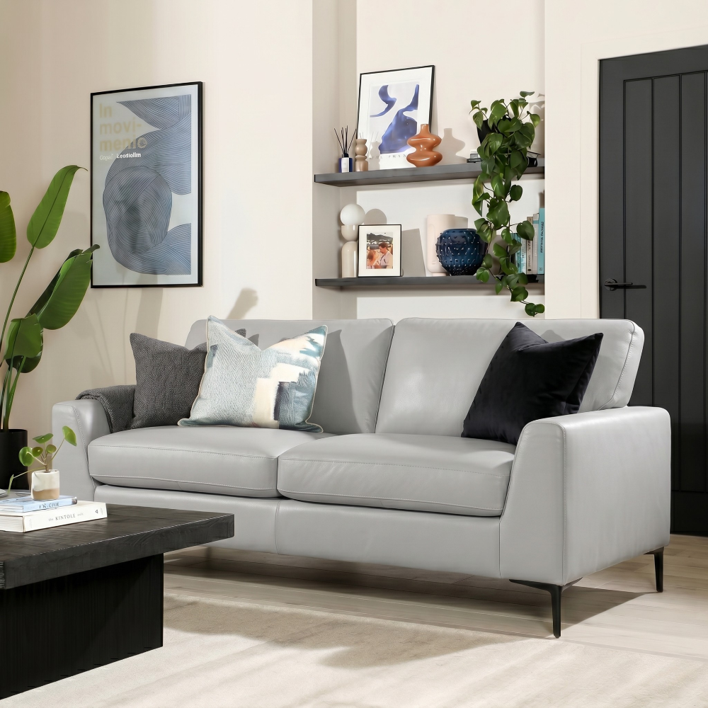 Lexi 3 Seater Sofa, Light Grey Premium Faux Leather