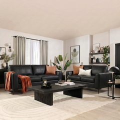 Lexi 3+2 Seater Sofa, Black Premium Faux Leather