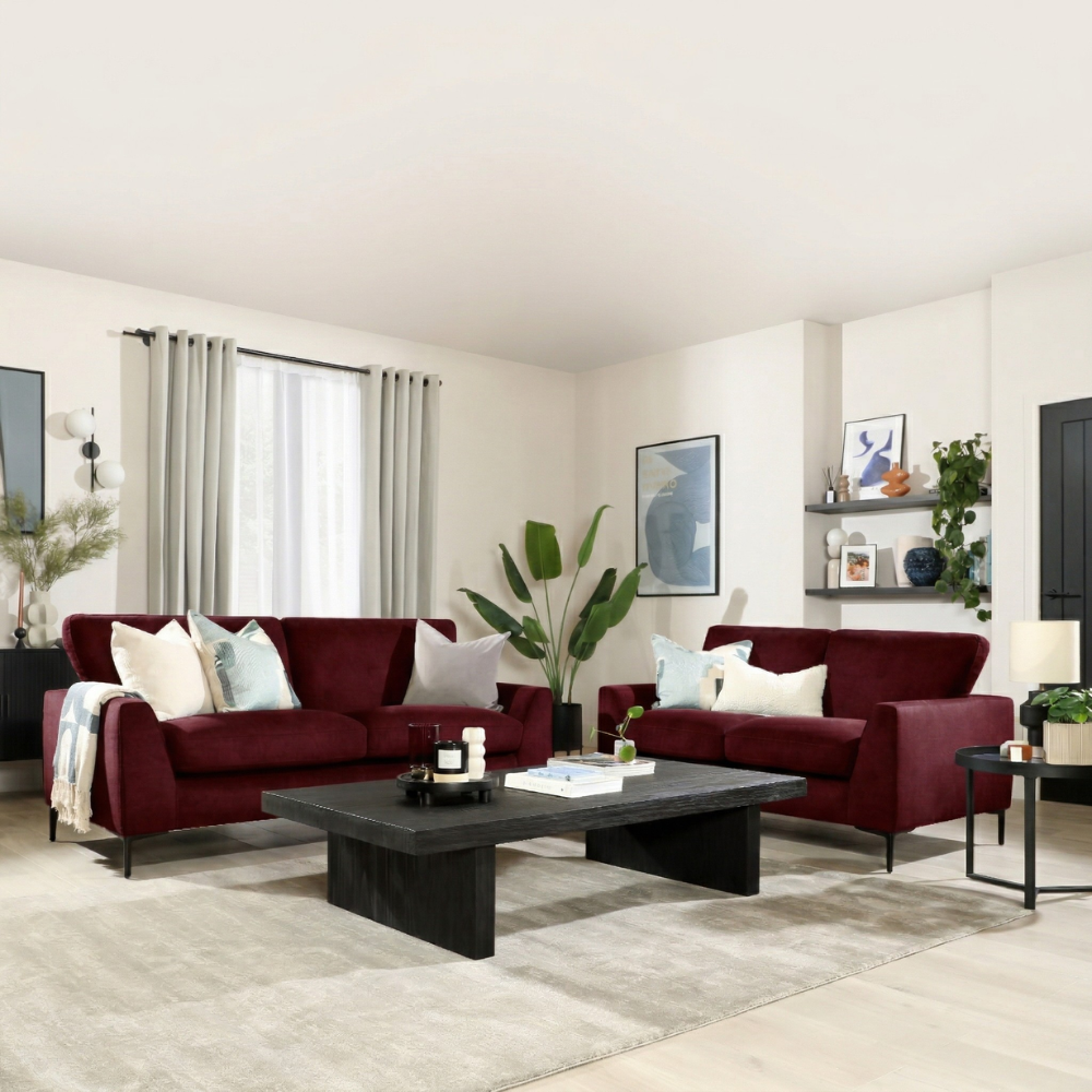 Lexi 3+2 Seater Sofa, Burgundy Classic Velvet