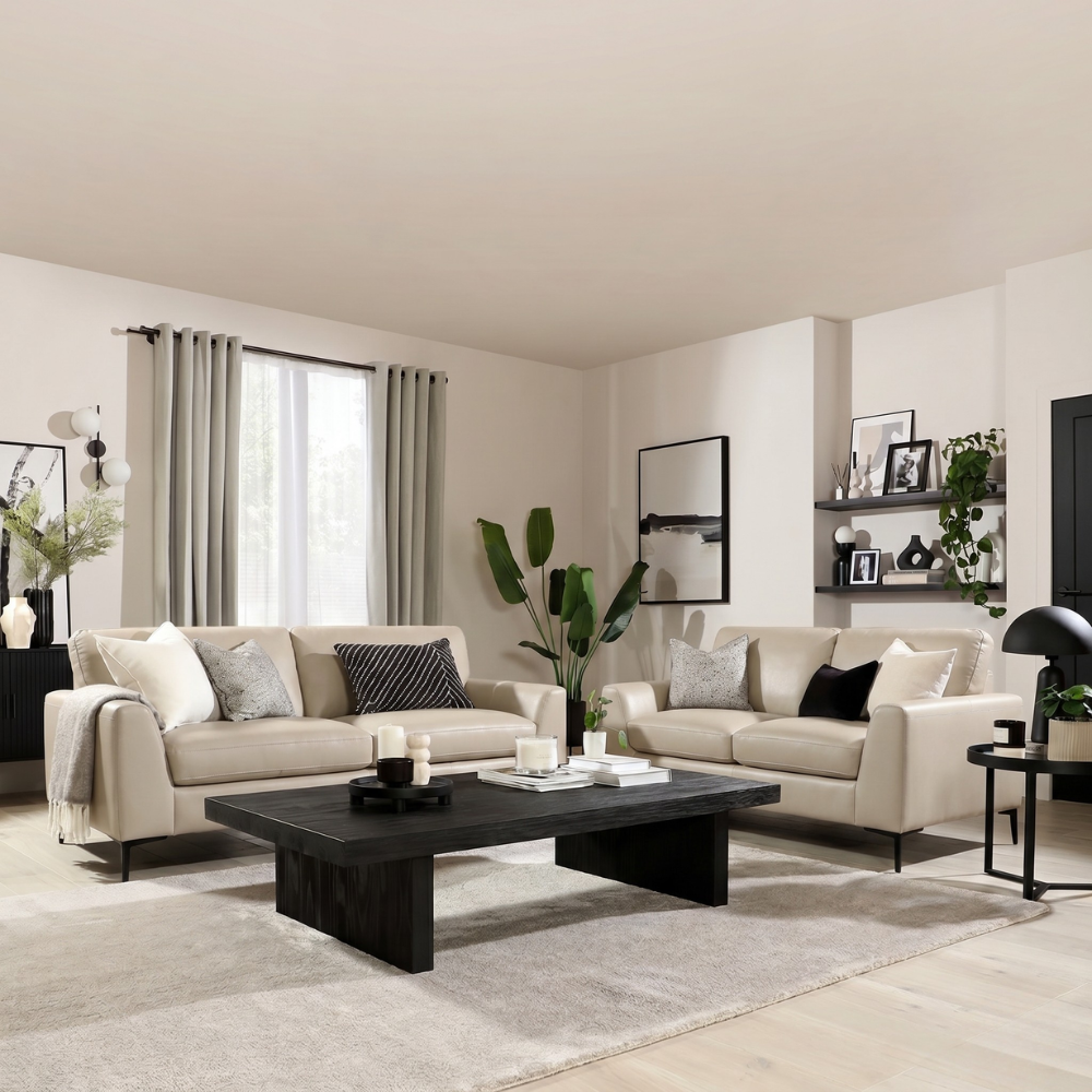 Lexi 3+2 Seater Sofa, Ivory Premium Faux Leather