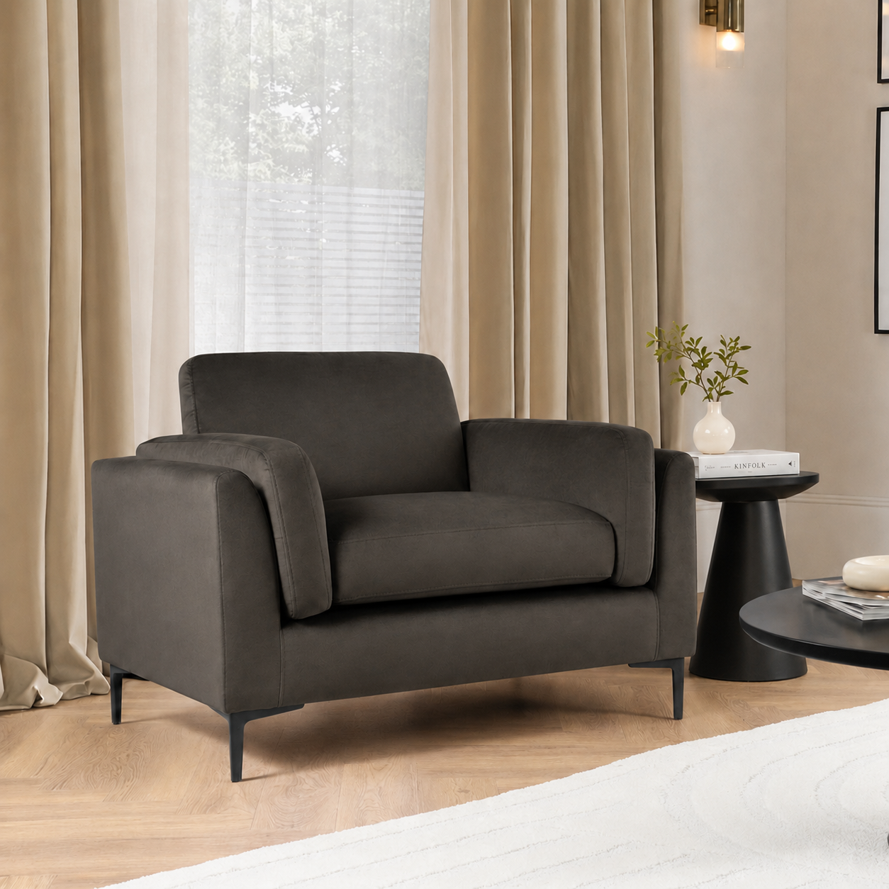Lucia Armchair, Charcoal Grey House Velvet