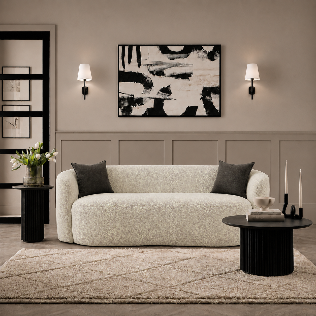 ELLE Home; Sylvie 3 Seater Sofa, Cream Boucle